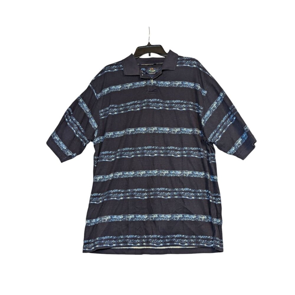 Ivy Crew Golf Polo Shirt XL 100% Cotton Black & Blue Stripes